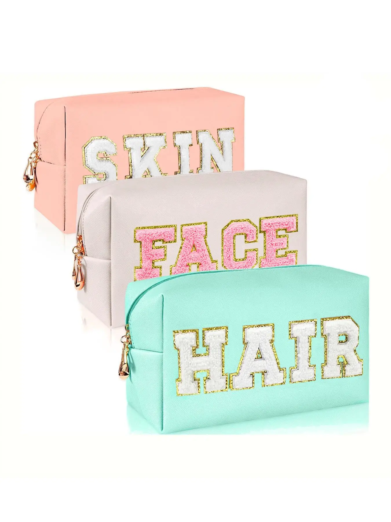 Women's Cute Letters Design Makeup Bags, Portable Zipper Cosmetic Storage Bags, Versatile Toiletry Storage Bags for Travel & Daily Use, Makeup Organiz