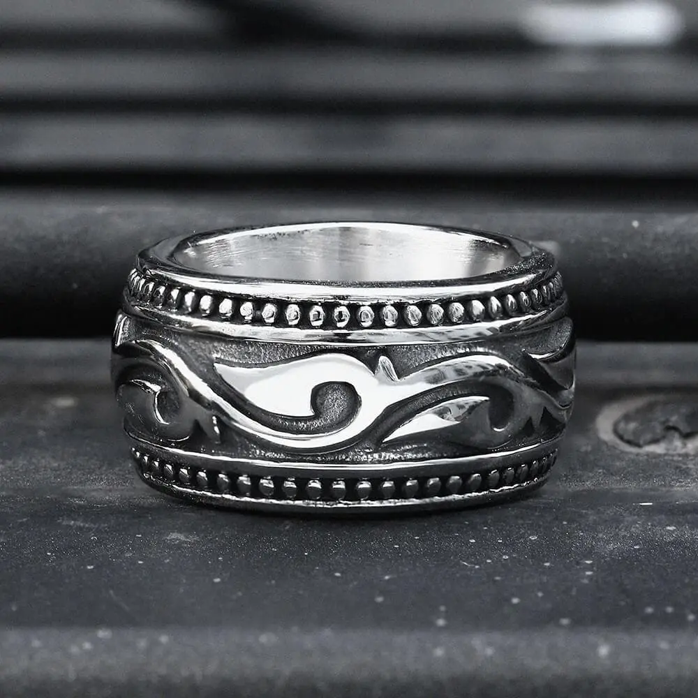 GTHIC Engraved Curling Grass Pattern Stainless Steel Ring, Fashion Jewelry Accessory for Daily Wear, Engraved Ring