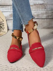 Women's Summer Suede Metal Buckle Loafers, Pointed Toe Flats, Low Heel Slip-On Shoes, Versatile Office Commute Footwear