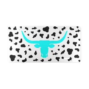 Turquoise and Cow print Bull Skull License Plate, Car Accessories, Vanity Gift - Lightweight Aluminum, Pre-Drilled holes, Easy Installation