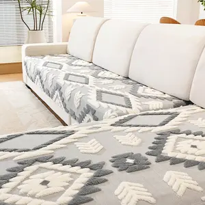 Bohemian Style Autumn Winter Plush Sofa Cushion, Geometric Pattern Non-Slip Cover, Sofa Couch Covers, Soft Skin-Friendly Seat Pad, Living Room Decor