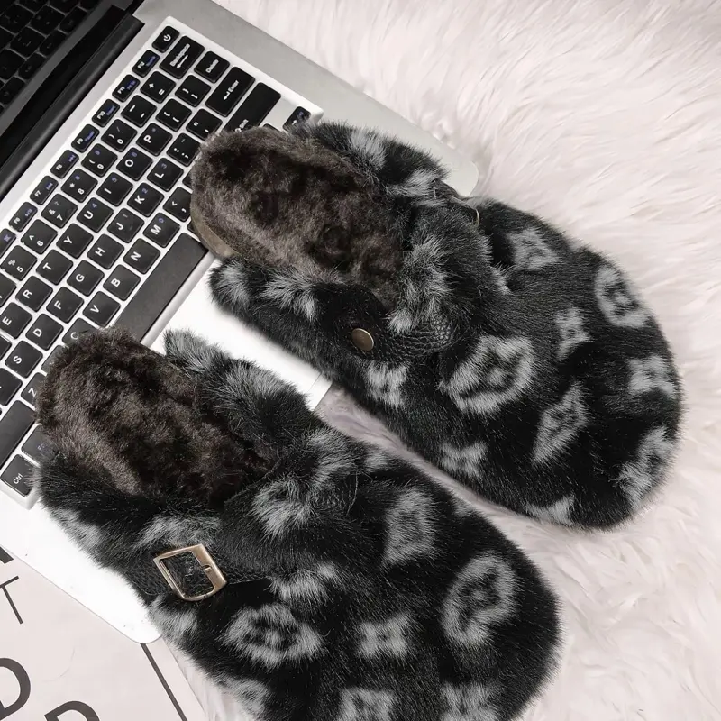 Women Men High-Quality Faux Fur Non Slip Slippers, Fuzzy House Slippers, Home Slippers,