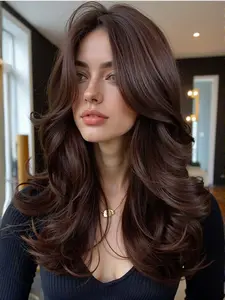 Elegant Curly Wave Mid-Length Women's Wig, Tang Long Fiber, Rose Net Cap, 150% Density, Suitable for All, Woven Wigs for Stylish Look