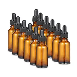 12 Pcs Amber Glass Dropping Bottles, 30ml (1 oz) Eye Dropper Bottle, Mini Essential Oil Dropper Bottles, Leak Proof Travel Bottles, Empty Travel Sample Vials
