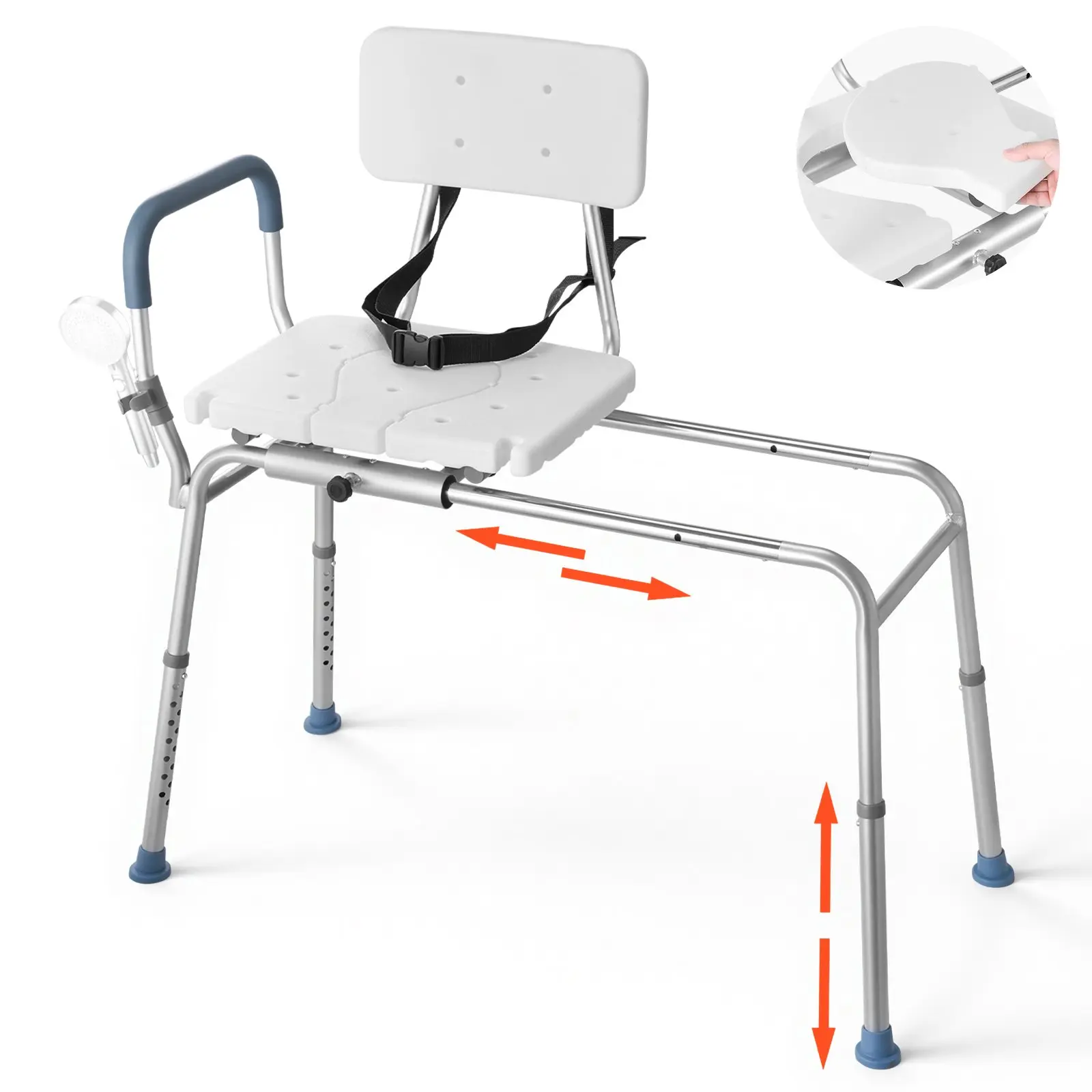 【Summerfinds】VEVOR Sliding Shower Chair Bathroom Accessory, 400lb Capacity Aluminum Frame Tub Transfer Bench, Heavy-Duty with Arm Handles & Backrest, Height-Adjustable for Seniors & Disabled, Height Adjust