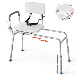 VEVOR Sliding Shower Chair, 400 lbs Capacity Tub Transfer Bench for Bathtub, Heavy Duty Shower Bench with Arms and Backrest, Height Adjustable Seat for Handicap, Adults, Seniors, Elderly and Disabled