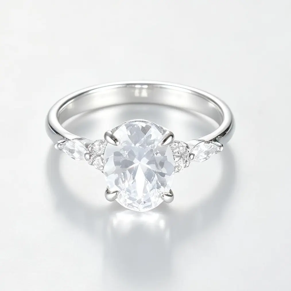 Women's Elegant Costume Ring - Large Oval Clear Center Stone, Small Marquise Accent Stones, Fashion Jewelry Accessory