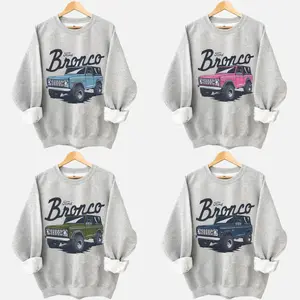 Custom Color Ford Bronco Vintage Graphic T-shirt Sweatshirt Classic Retro Ford Truck Design Crewneck Cozy ASH GREY Oversized Fit Pullover for Car Enthusiasts and Adventure Seekers Long Sleeve