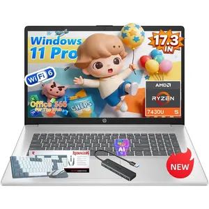 HP 17 inch laptops, AMD Ryzen 5 7430U(Beats i7-1165G7), 32GB RAM 1TB NVMe SSD Windows 11 Pro, 17.3" FHD IPS, Copilot AI, Numeric Keyboard, Type-c, Patented KB Kit