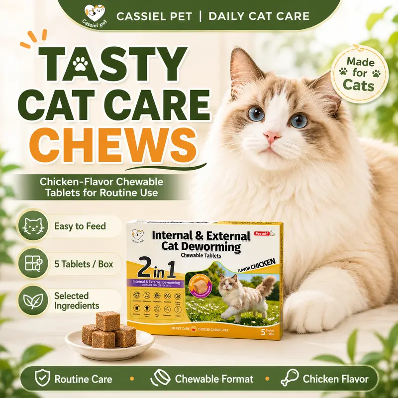 Cassiel Pet 5 Count Chicken Flavor Soft Chews for Cats, Daily Cat Care Treats, Easy to Feed Chewable Cat Snacks, 5 Chews per Box