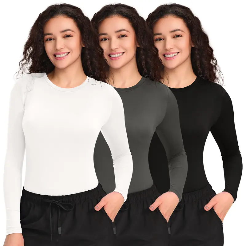 COZYFIT 3 Pack Scrub Undershirts Long Sleeve Women - Underscrub Comfort Tee