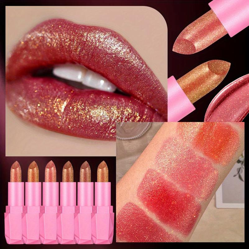 6pcs Chameleon Shiny Lipstick Highly Pigmented Metallic Lipstick with Gradient Color Long Lasting Makeup for All Day Perfect for Music Festivals Best Gifts to Girls