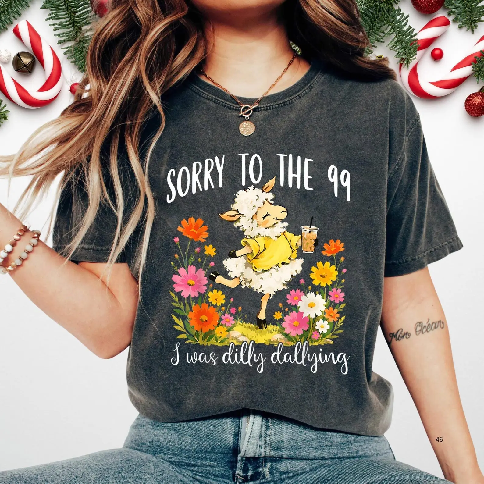 Sorry To The 99 I Was Dilly Dallying Comfort Colors Shirt, Cute Lost Sheep Christian Humor T-Shirt, Bible Verse Tee, Cottagecore Lamb Floral Faith Gift for Women