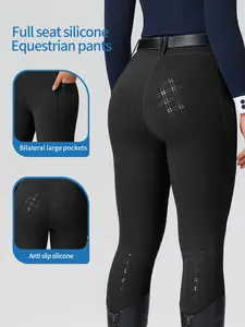 Women's Silicone Equestrian Pants with Side Pockets, Anti-Slip High Elasticity Quick-Dry Riding Pants, Professional Training Gear