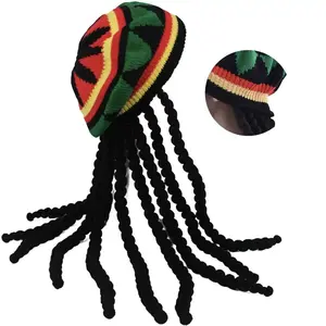 Rasta Hat with Black Dreadlocks Wig Reggae Jamaican Hippie Costume Accessory for Festivals and Carnivals Versatile & Easy to Wear