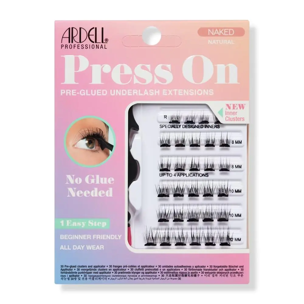 Ardell Naked Press-On Underlash Extensions, Lightweight Pre-Glued Eyelash Clusters with 3 Lengths for Customizable Natural Look, Cosmetic for Adults’ Nature-Inspired Styling