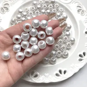Large Hole Pearl Beads White Smooth DIY Handmade Beading Supplies Hair Rope Bracelet Accessories