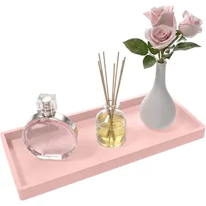 Bathroom Vanity Tray, Silicone 11.8 x 5 Inch Bathroom Counter Tray Decor, Extra-Large Bathroom Trays Holders and Organizers for Toilet Top, Dresser, Waterproof Decorative Tray, Pink