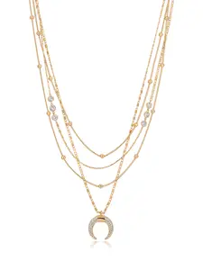 Layered Gold Chain & Crescent Horn Necklace