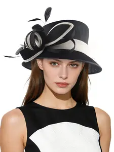1PC Organza Cloche Bowler Stylish Hat for Women Cotton imitation Church Fascinator for Tea Party Bridal Wedding Dress Hat