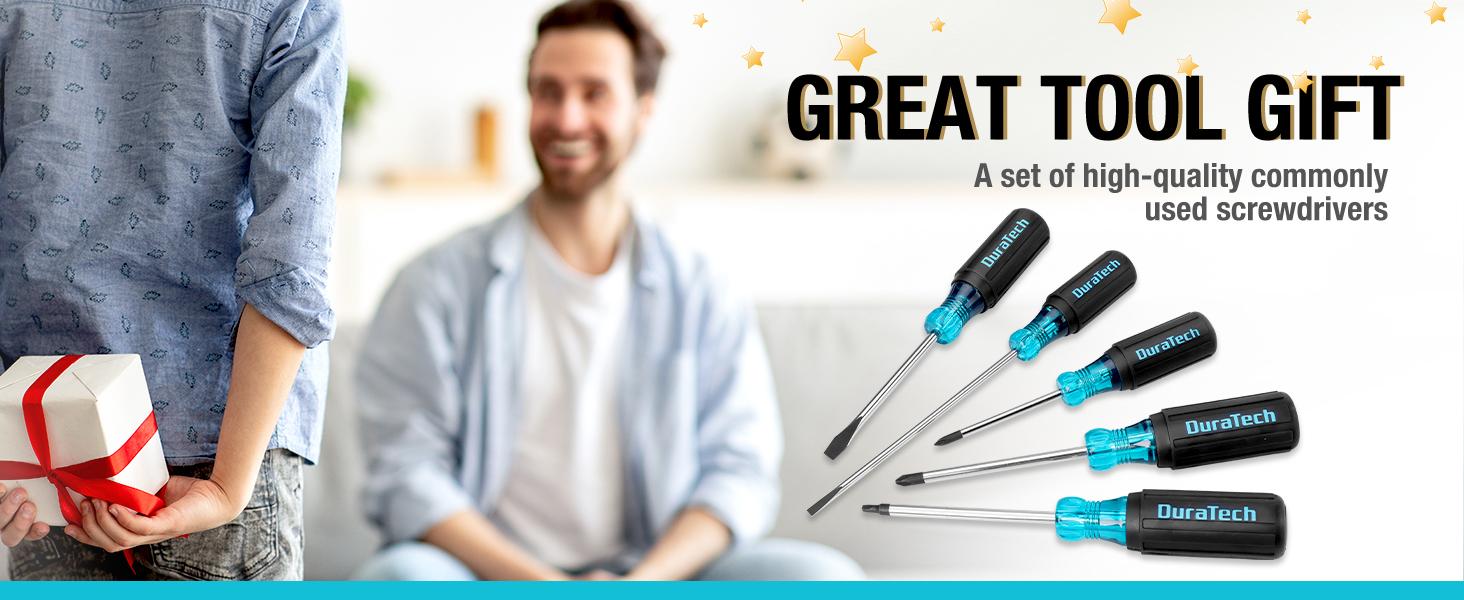 #backtoschool DURATECH 5 PCS S2 Steel Screwdriver Set, Professional Screwdrivers with Non-Slip Grip & Marked Specifications, 2 Phillips 2 Flathead and 1 Square Head Screw Driver, for Home and Industrial Use