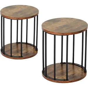 Set of 2 Brown Round Wooden Stools, 300lbs Load Capacity Non-Slip Small Step Stools for Kids & Adults, Perfect for Garden Plant Stand, Kitchen, Bathroom and Bedroom