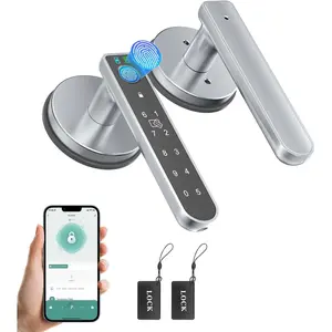 Door Lock, Finger Print Door Knobs Thumbprint Door Knob with App/Fingerprints/IC Cards/Codes/Keys, Lock for Bedroom Home Apartment Grey