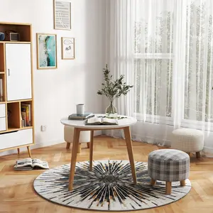Modern Abstract Round Rug 4Ft - Washable 4x4 Circle Rugs for Living Room Bedroom Bathroom Non Slip, Soft Indoor Floor Carpet for Kitchen Entryway Family Room