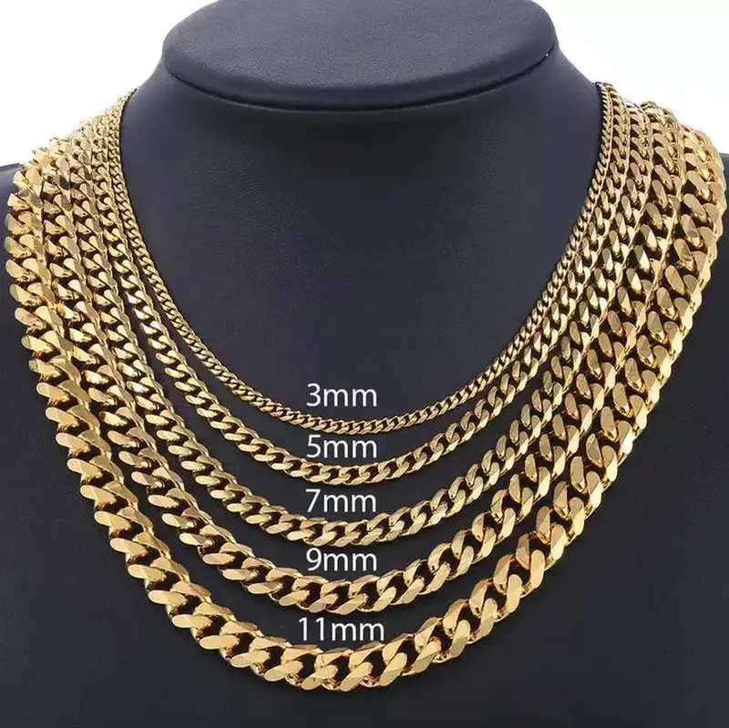 Stainless Steel Gold Silver Cuban Curb Chain Necklace for Women Men 3/5/7/9/11Mm Unisex Jewelry