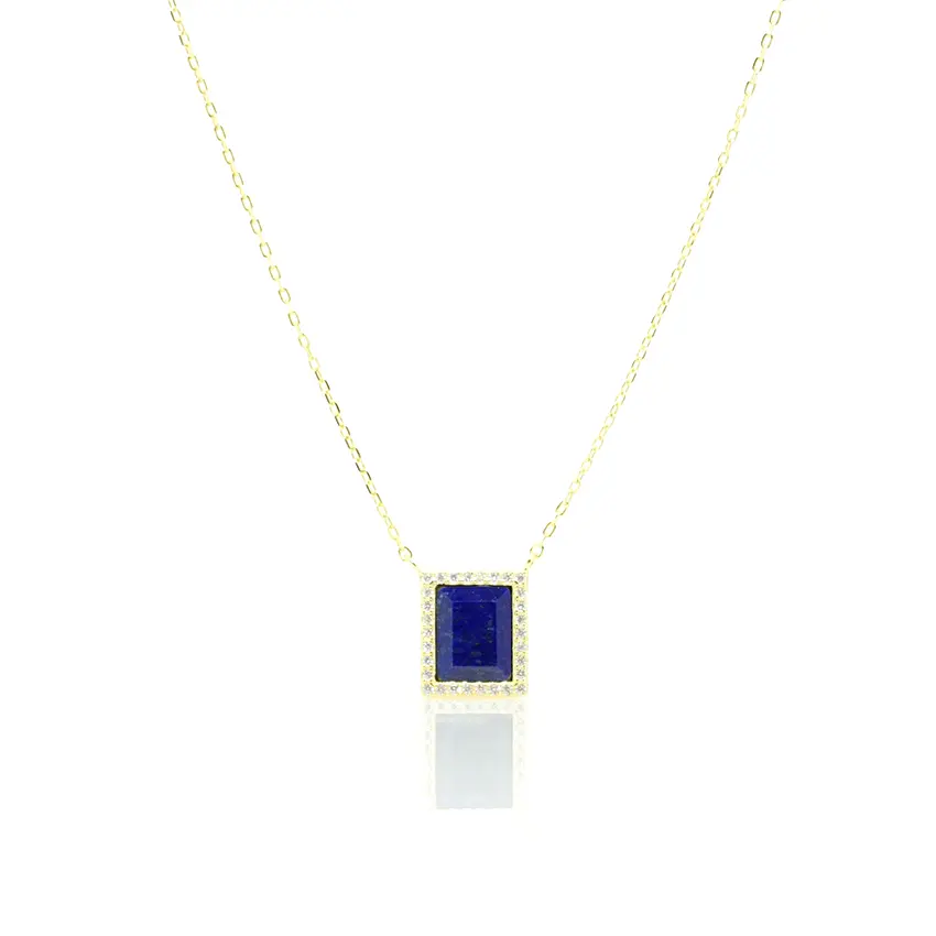 Women's Non-Natural Crystal Lapis Lazuli Square Necklace with Modern Pendant Design - Ideal for Everyday, Formal Wear