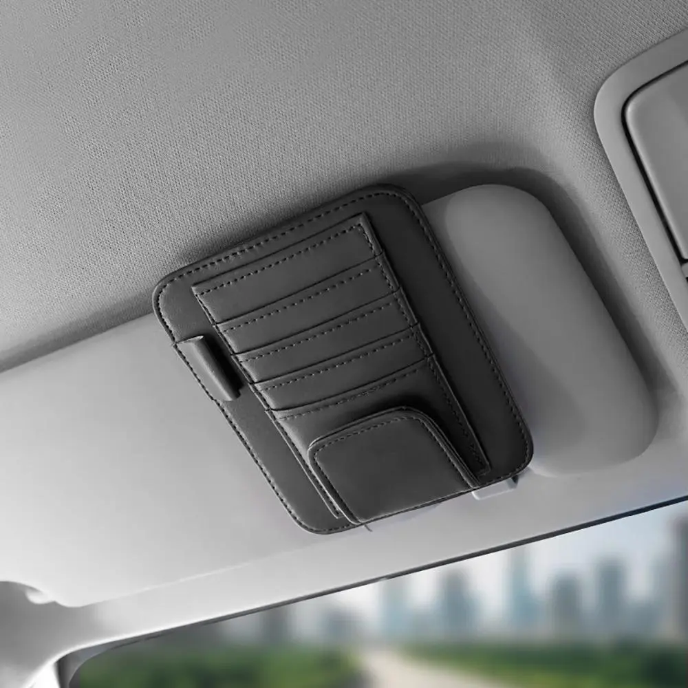 Car Sun Visor Storage Bag, PU Leather Car Sun Visor Storage Bag, Universal Car Card Slot Pocket, Car Interior Accessories for Car Truck, Car Storage Organizer