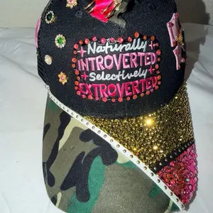 Naturally Introverted Selectively Extroverted Embellished Trucker Hat with lots of Rhinestone Detail Adjustable Snapback Cap