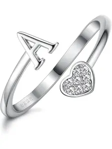 Initial Heart Rings for Women Girls - 18K Gold Plated Stackable Adjustable Alphabet Letter Rings for Teens Heart Shaped Ring