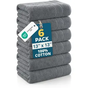 Wash Cloths Pack of 6 100% Cotton Washcloths for Daily use 13"x13" Soft, Gentle on Skin, Durable Stitching & Absorbent Designed for Everyday Showers and Cleansing Cool Grey