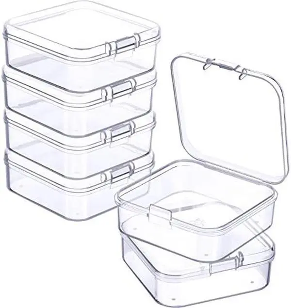 6 Pieces Small Clear Plastic Storage Box, 2.1 x 2.1 x 0.8 Inch