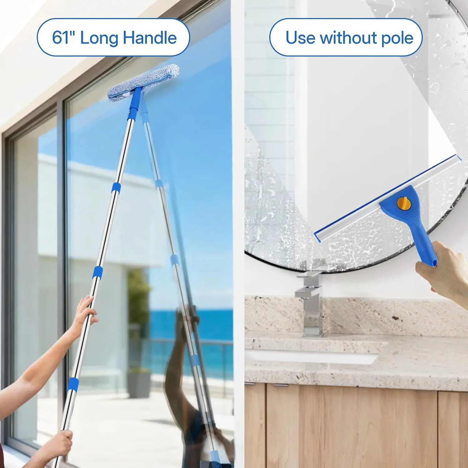 Window Cleaning Kit with Bucket, Squeegee and Scrubber for Home, Commercial | Professional High Windows Washing Kit, 76" Long Handle Window Squeegee & Scrubber, 3 Gal Bucket, Complete Window Cleaner Tool