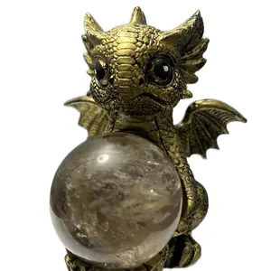 Baby dragon holder with quartz crystal sphere