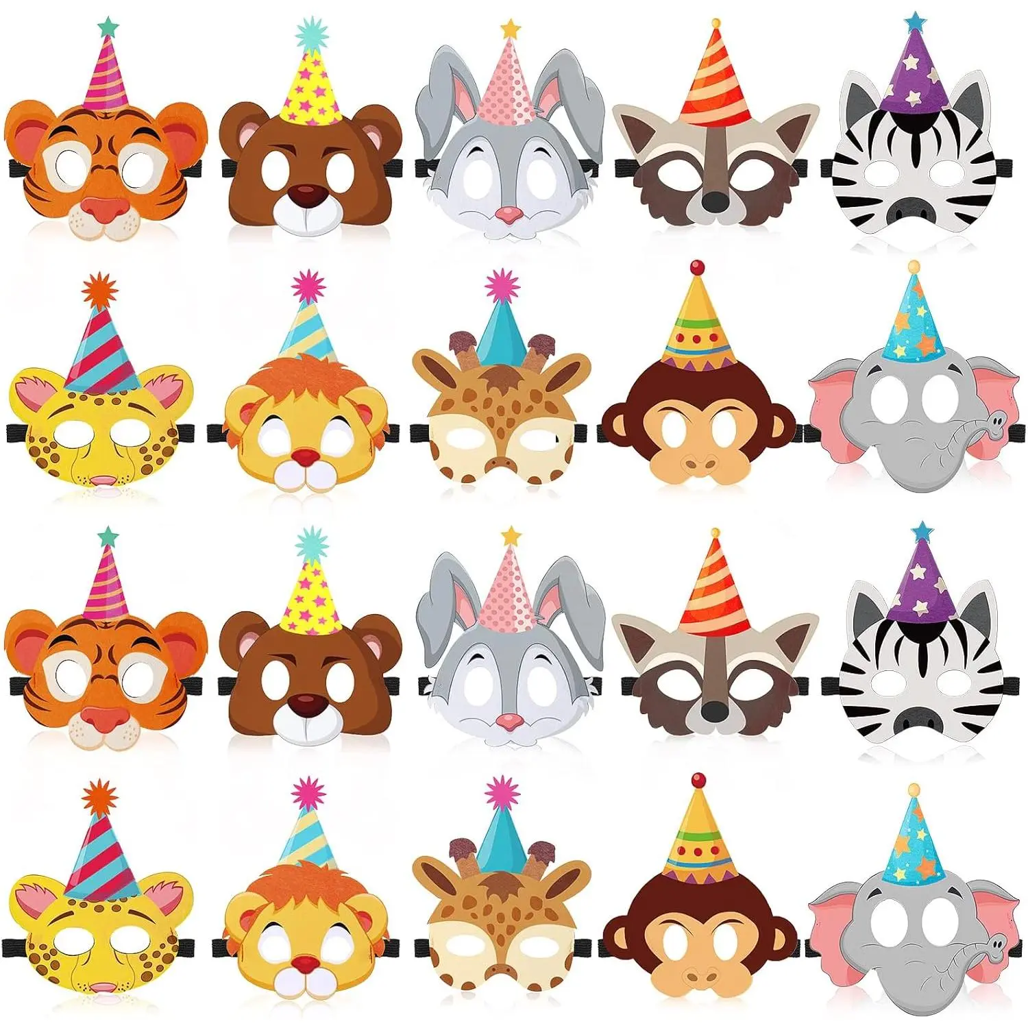 F-HDW30  20 Pcs Felt Animal Masks for Kids Safari Jungle Theme Party Masks Animal Birthday Mask Supplies Garland Decorations for Costume Zoo Birthday Party Favor Cosplay, 10 Styles