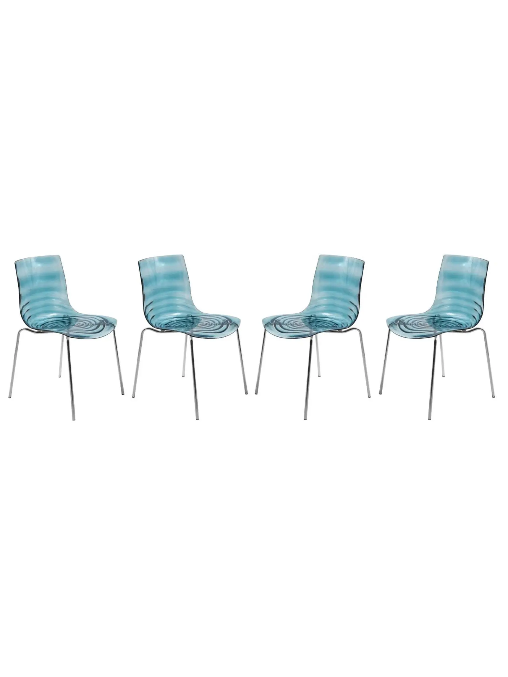LeisureMod AC20TBU4 Astor Durable Armless Dining Room Chairs (Set of 4) - Modern Accent Chair, Minimalist Shell, Ripple Effect, Water-Drop Detail, Transparent Blue Plastic & Chrome, 31.5 H X 19.5 W X 18.50 D In., Some Assembly Required Indoor Furniture