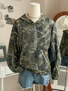 Unisex Camo Hoodie Sweatshirt, Spring & Fall Casual Loose-Fit Long Sleeve Thicken Fabric, All-Over Print Design, Comfortable Women's Top, Camouflage Hoodie