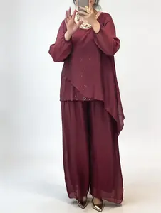 VVZ New Vintage Loose Sequin Top & Wide Leg Pants Two Piece Set for Women | Summer Casual Outfits