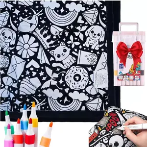 DIY Coloring Blanket 24 Color Pens Washable Reusable Soft Fleece Drawing Blanket DIY Painting Blanket for Kids Adults Home Decor