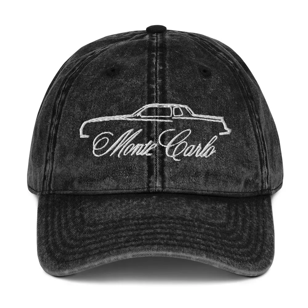 Chevy Monte Carlo Outline Emblem Script Custom Classic Car Vintage Cotton Twill Cap Dad Hat