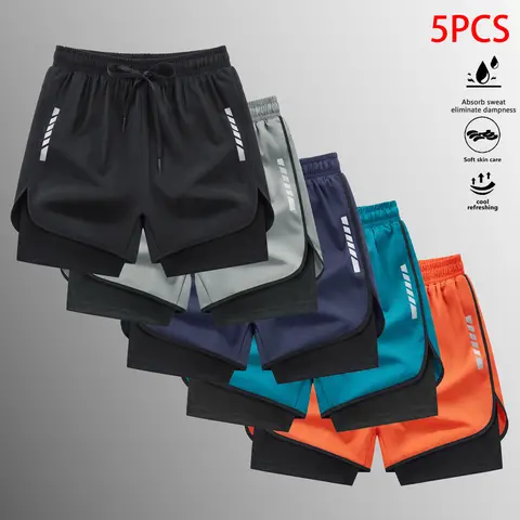Women's 5-Pack Versatile Double Layer Quick-Dry Shorts - Lightweight Stretch, Active, Athleisure, Summer Jogging, Mix-and-Match Bottoms, Shorts for Women, Quick-Dry Fabric