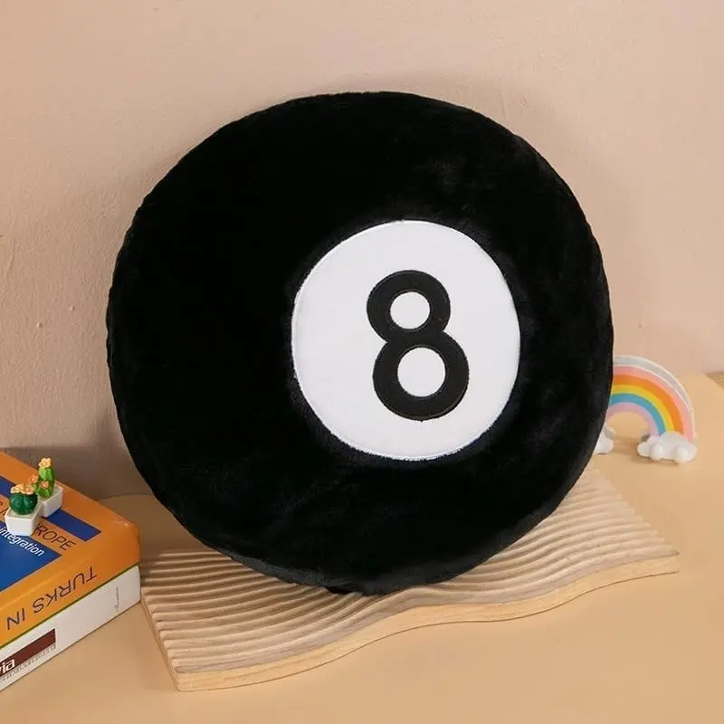 Plush Billiard 8-Ball Pillow 35cm, Round Sofa Cushion, Couch Cushion, Ideal Valentine’s Day & Anniversary Gift, Soft Comfortable Home Decor, Soft Padded Cushion
