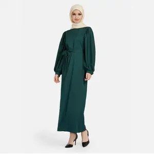 Modest Muslim Net color long sleeve satin abaya