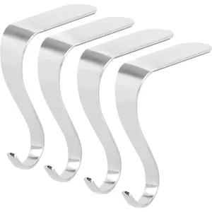 Set of 4 Silver Christmas Stocking Holders Hangers Hooks for Mantle and Fireplace