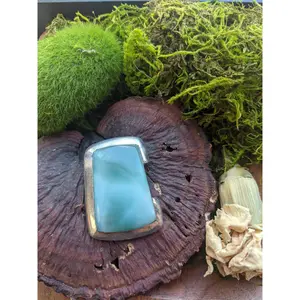 Gorgeous Larimar Pendant 925 Sterling Silver Large Dominican Natural Stone Healing Crystal Mineral Specimen High Gem Grade Pectolite