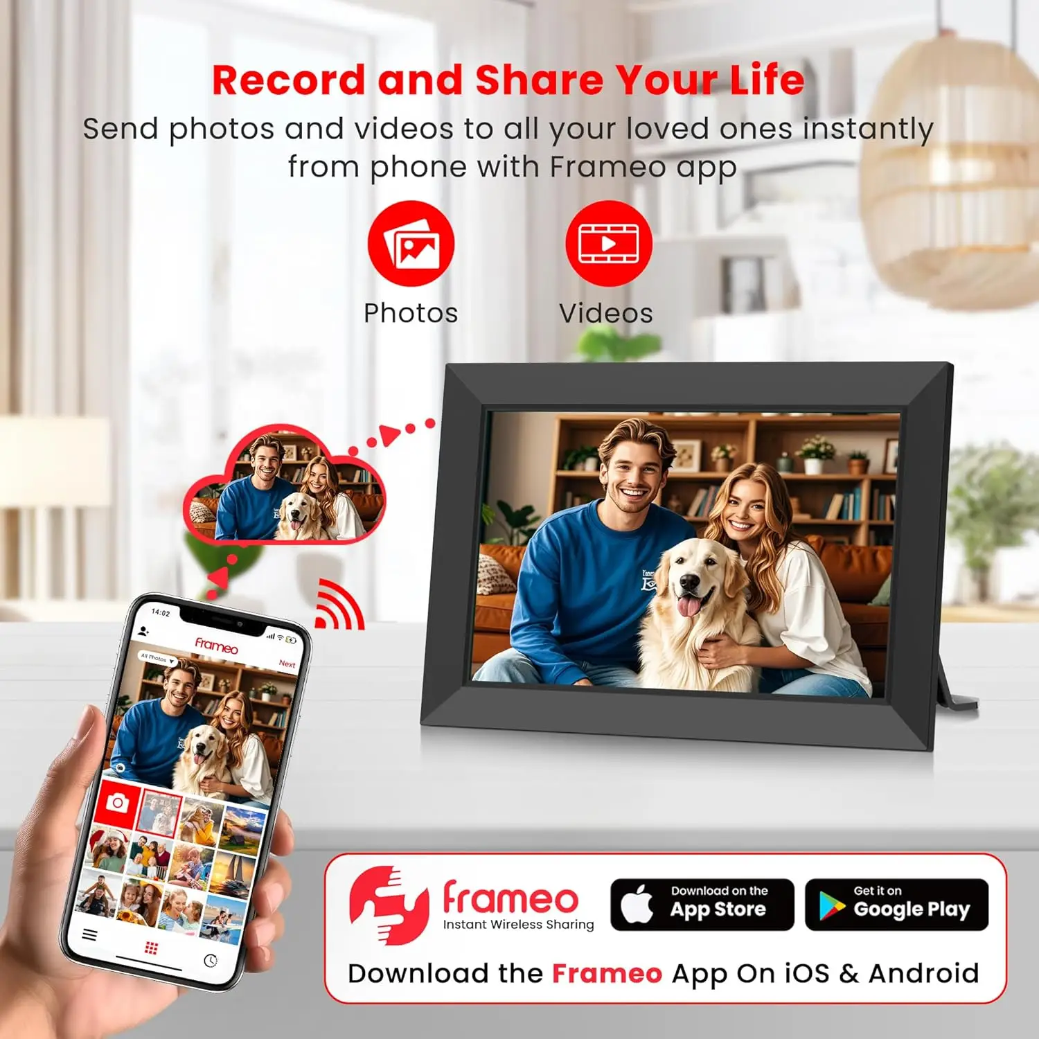 10.1 Inch WiFi Digital Picture Frame 1280x800 HD IPS Touch Screen, Electronic Smart Photo Frame with 32GB Storage, Share Photos/Videos Instantly via F