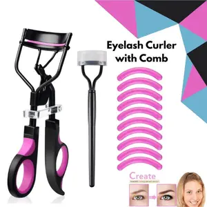 Eyelash Curler with Comb, Stainless Steel Lash Curler & Mascara Applicator for Women, Includes 10 Silicone Refill Pads